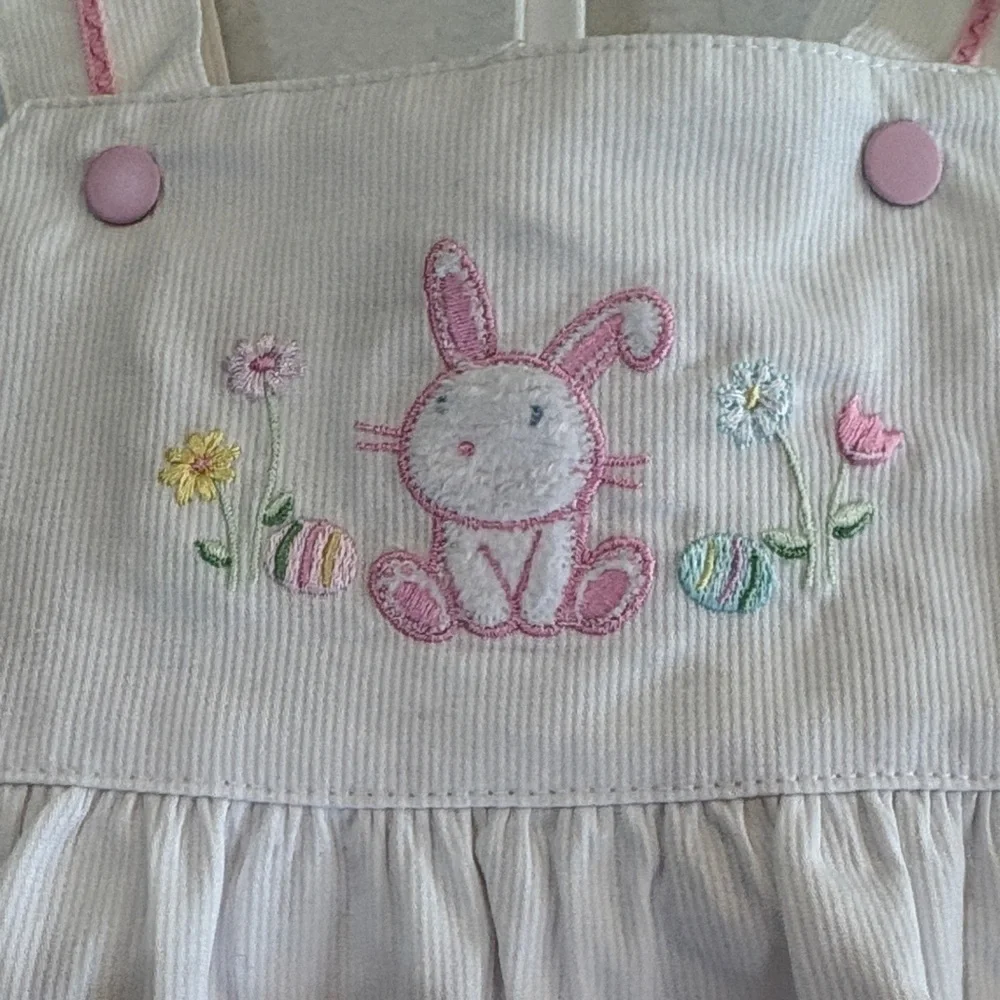 Carter's White Dress, Bloomers Pink Bunny and Floral Embroidery 6 m